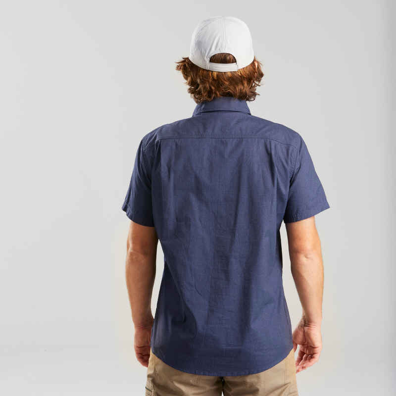 Men’s Short-sleeved Travel Trekking Shirt TRAVEL 100 - Blue
