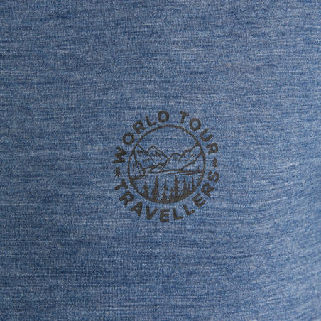 Чоловіча футболка TRAVEL 100 для трекінгу, з вовни мериноса - Синя