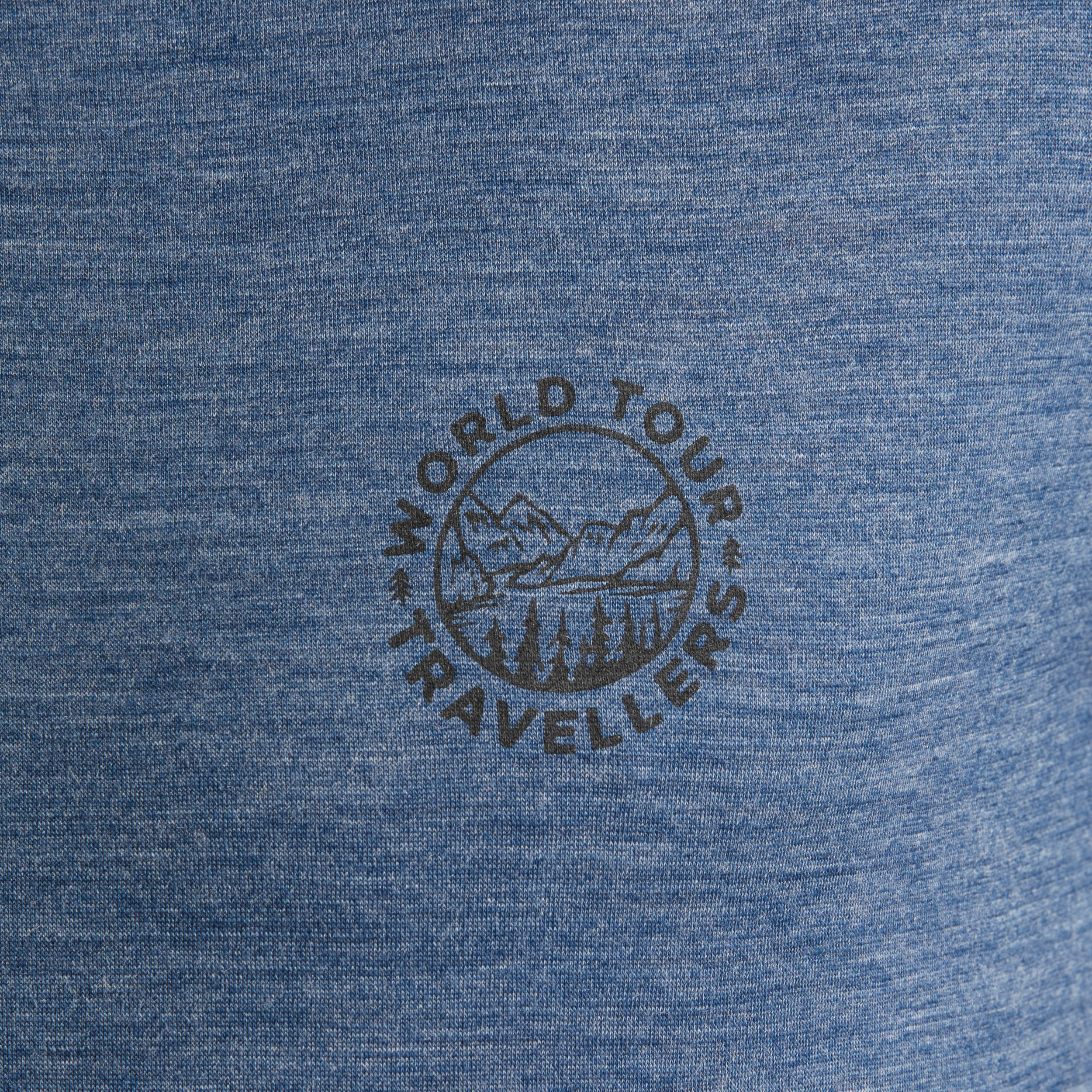 Men’s short-sleeved Merino wool hiking travel t-shirt - TRAVEL 500 blue 5/7
