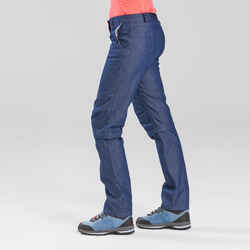 Women's travel trekking zip-Off trousers - TRAVEL 100 - blue denim