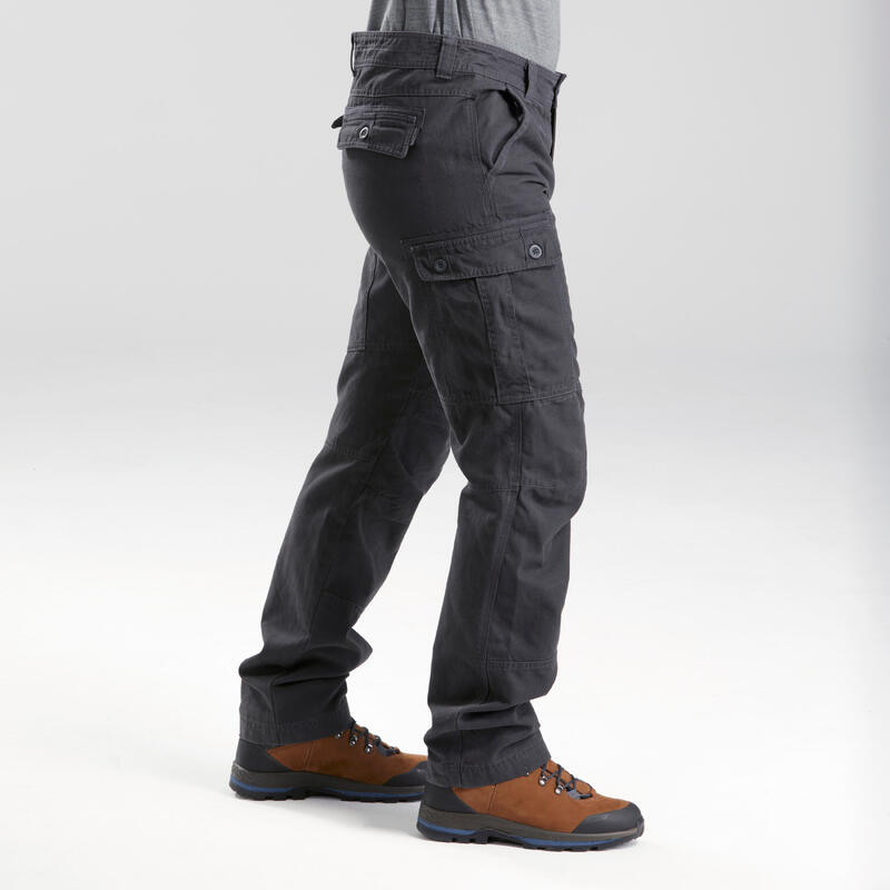 Men's Travel Trekking Cargo Trousers - TRAVEL 100 Grey