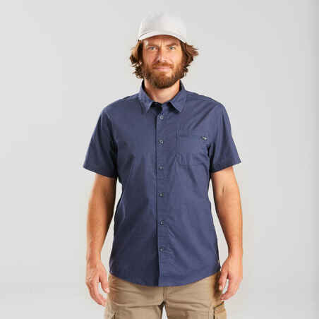 Men's short-sleeved trekking travel shirt - TRAVEL100 - Blue