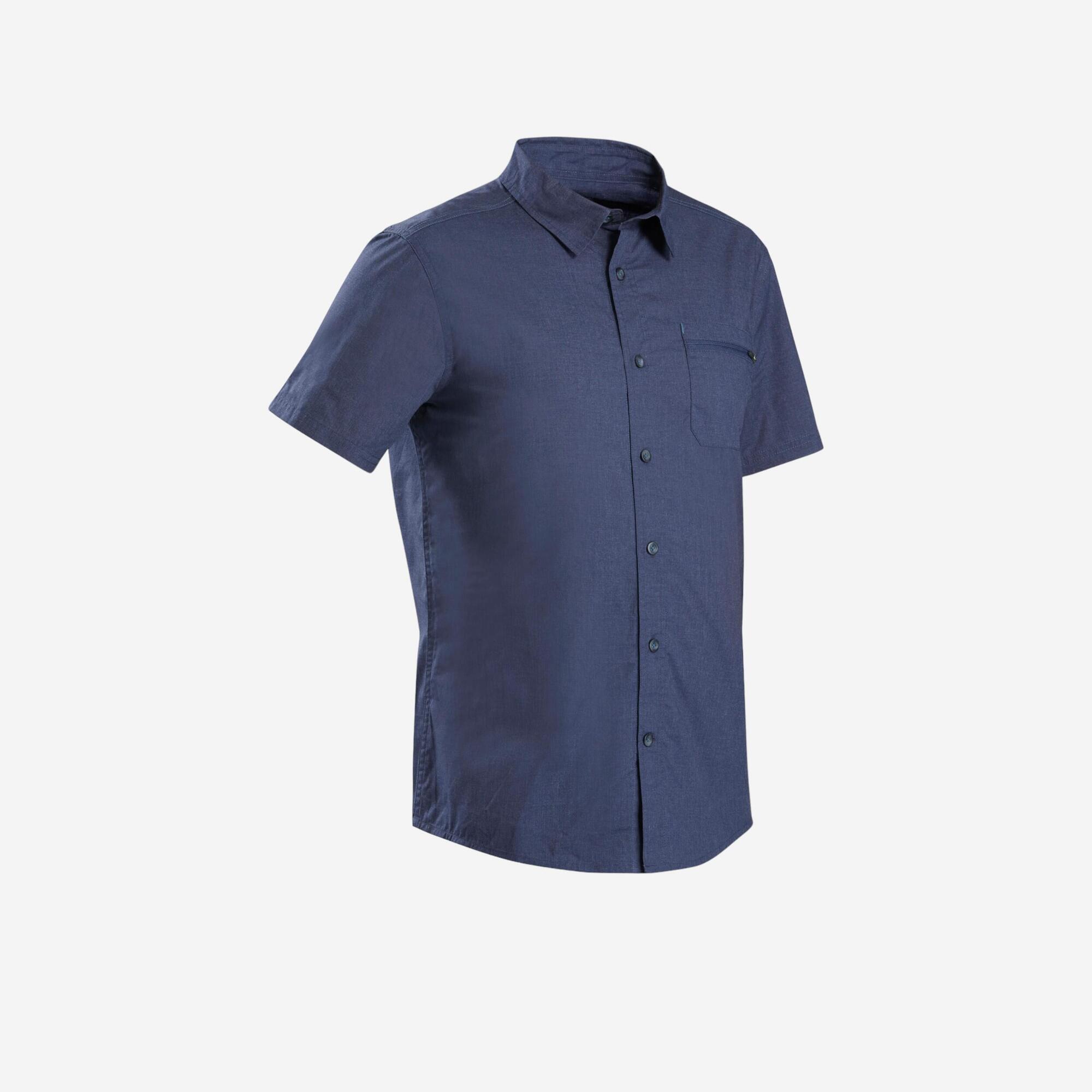 Men's shortsleeved trekking travel shirt TRAVEL100 Blue forclaz