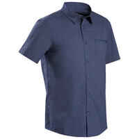 Men's short-sleeved trekking travel shirt - TRAVEL100 - Blue