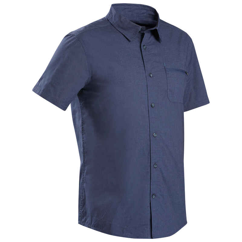 Camisa lisa de Montaña y Trekking Viaje, Forclaz, Travel 100, Hombre, Azul