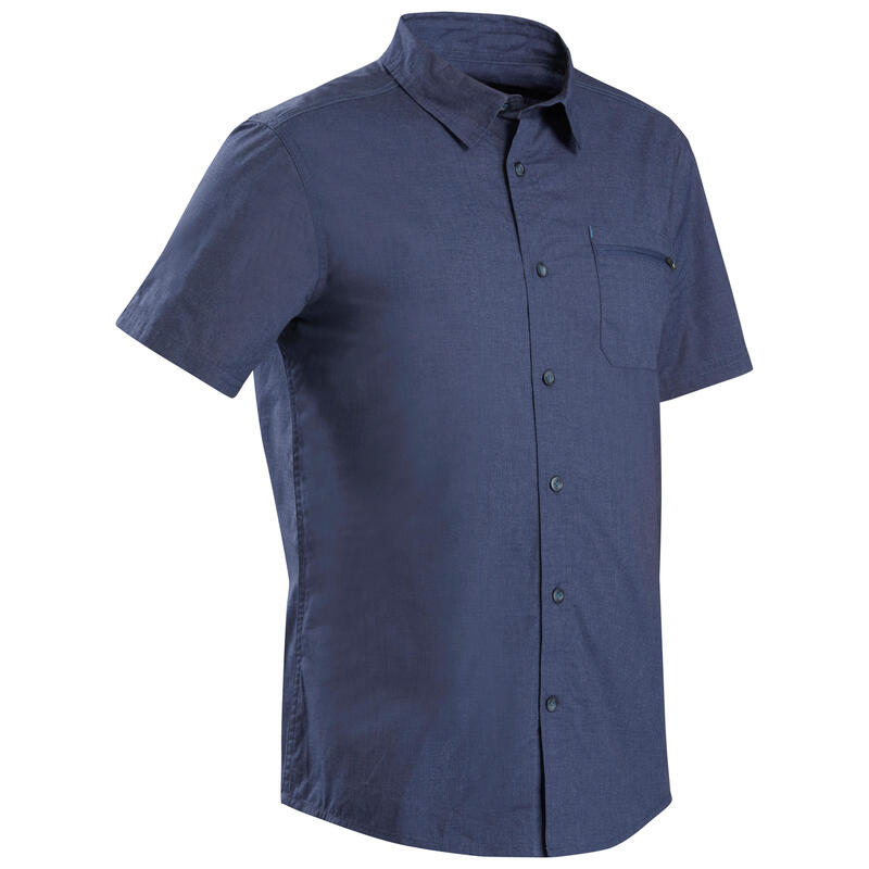 Pánská turistická košile s krátkým rukávem Travel 100 modrá