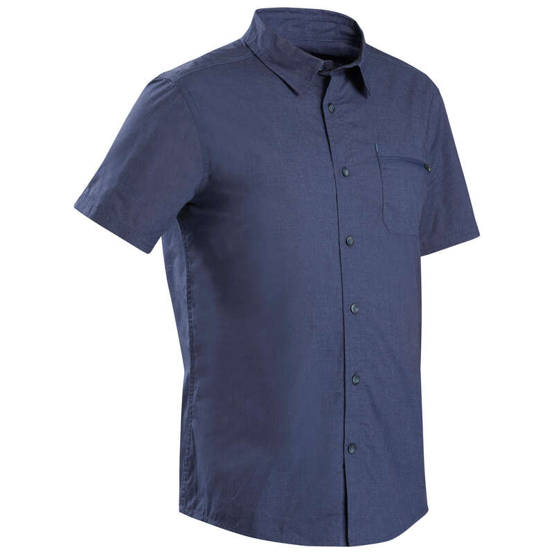 MUŠKA ODJEĆA ZA TREKKING Odjeća za muškarce - Košulja SS Travel 100 plava FORCLAZ - Gornji dijelovi za muškarce