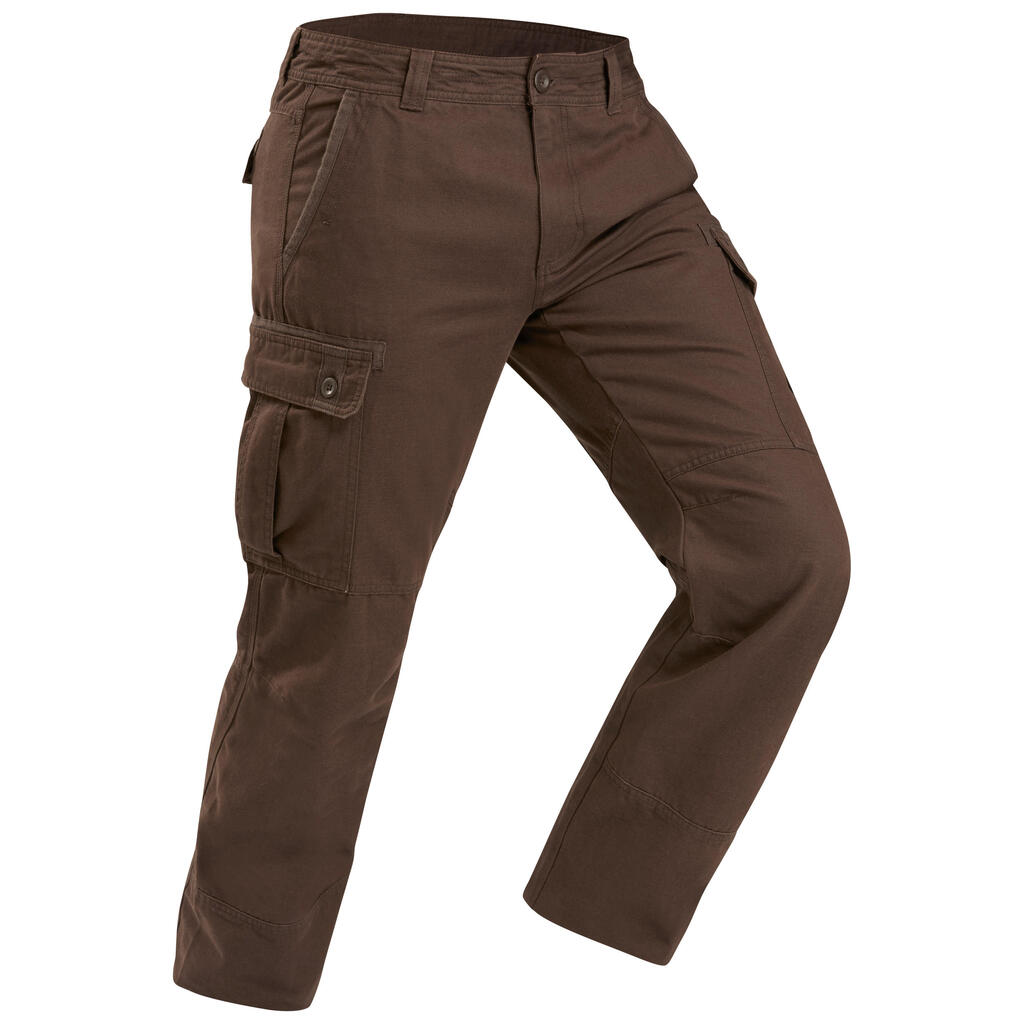 Braon muške pantalone za treking TRAVEL 100