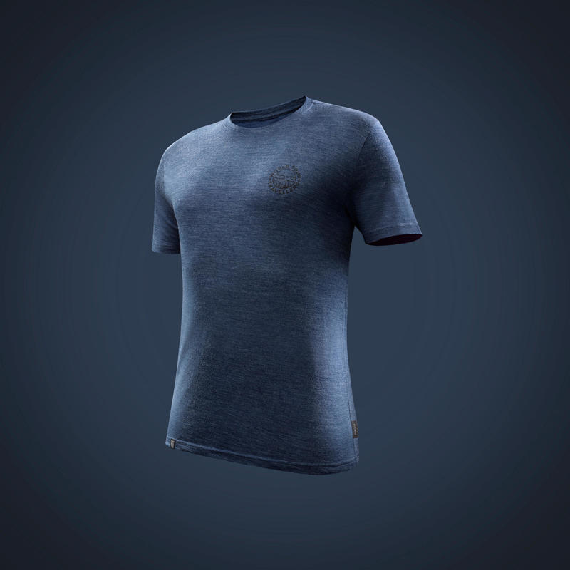 Men S Travel Trekking Merino Wool T Shirt Travel 100 Blue Forclaz