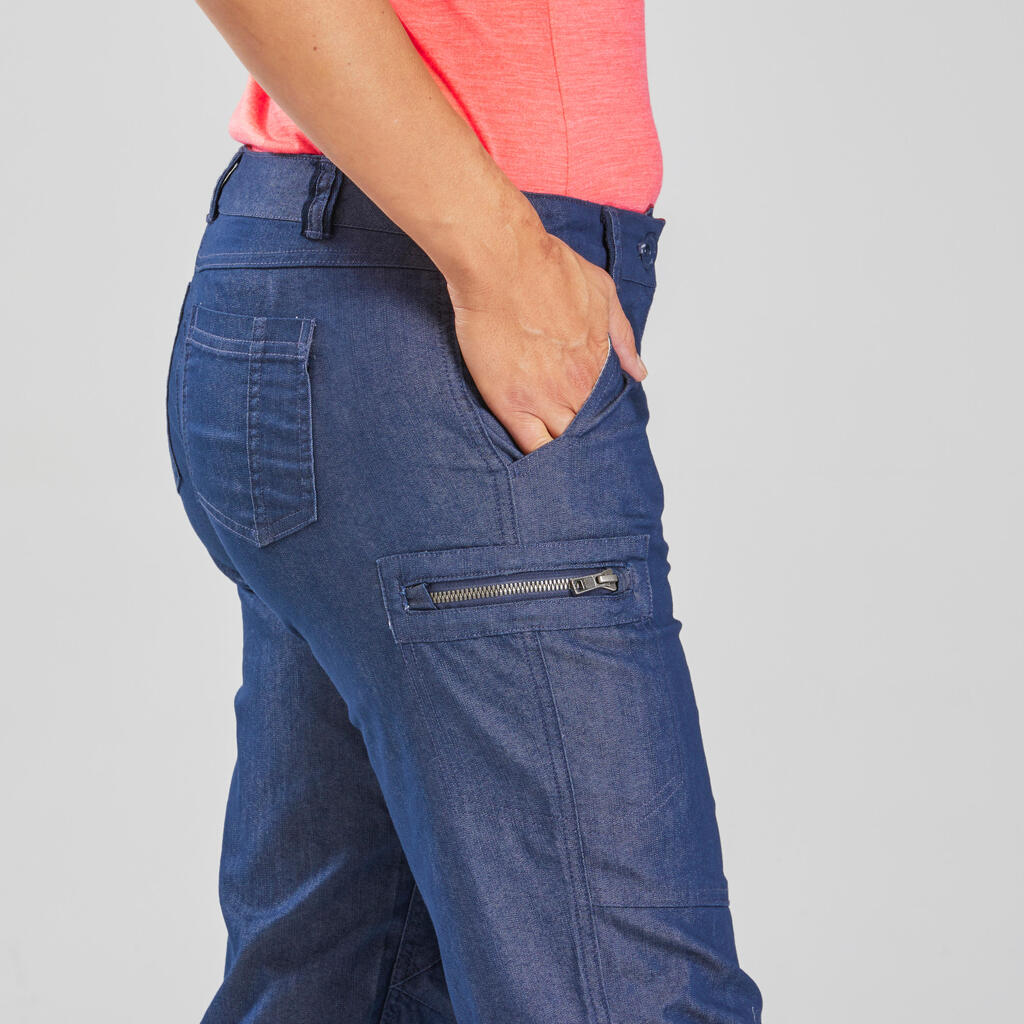 PANTALONE ZA TREKING TRAVEL 100 S RAJSFERŠLUSOM ŽENSKE - DENIM PLAVE