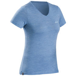 Women's Trekking Short-Sleeve Merino Wool T-shirt TRAVEL500 - Blue