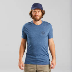 Men's travel trekking Merino wool T-shirt - TRAVEL 100 - blue