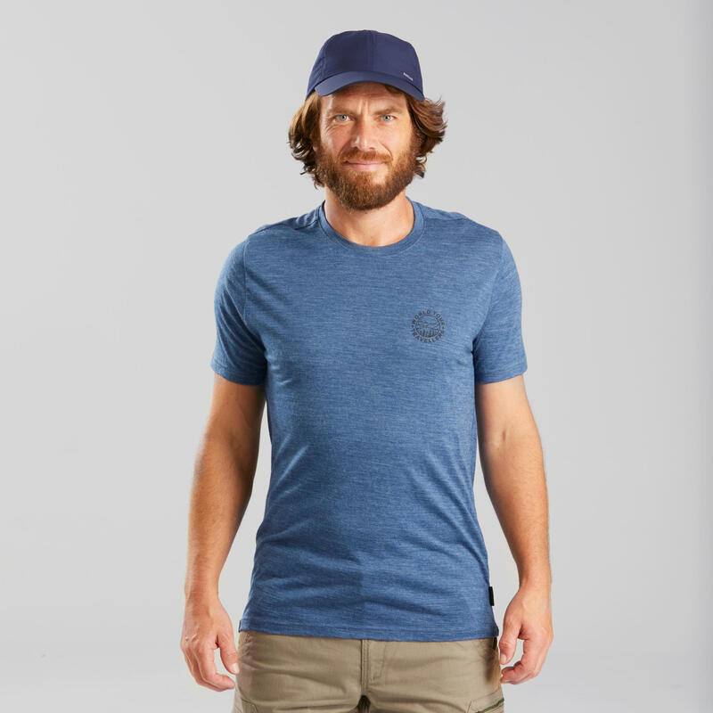 Camiseta montaña y trekking de lana merina manga corta hombre Forclaz 100 azul