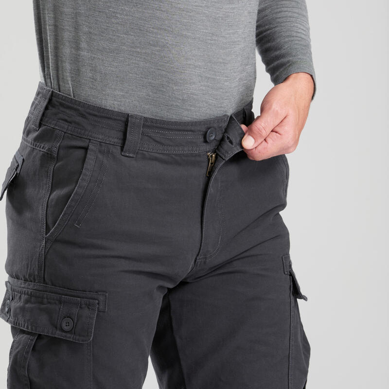 Pánské turistické kapsáčové kalhoty TRAVEL 100 Warm šedé