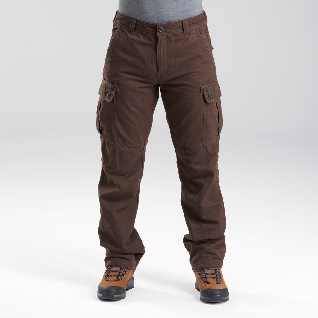 Braon muške pantalone za treking TRAVEL 100