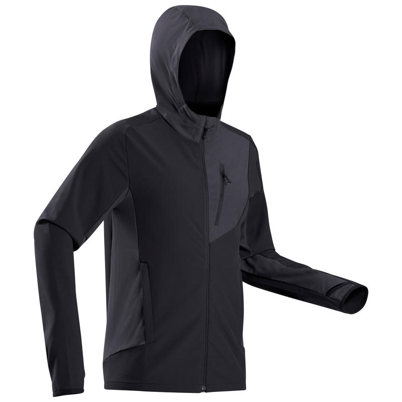 Jachetă Softshell Protecție Vânt Trekking la munte MT900 WIND Negru Bărbați