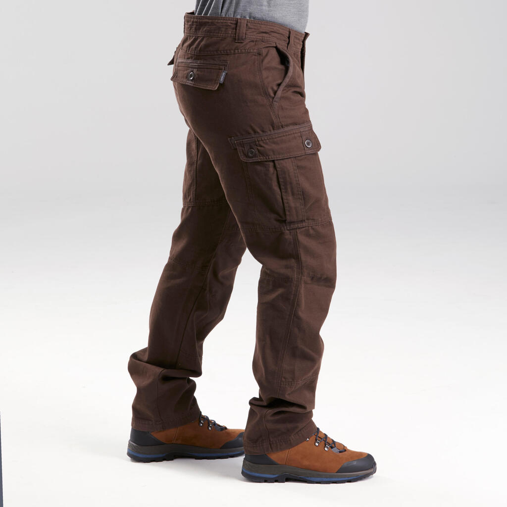 Braon muške pantalone za treking TRAVEL 100