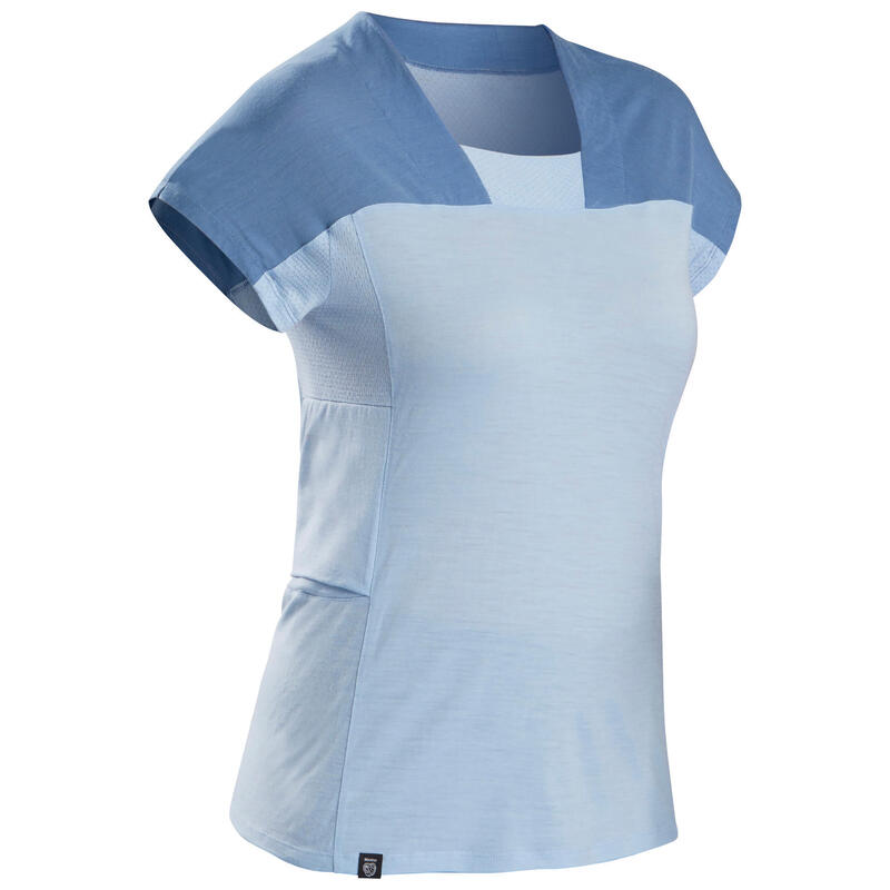 T-shirt mérinos de trek montagne - TREK 500 bleu clair femme