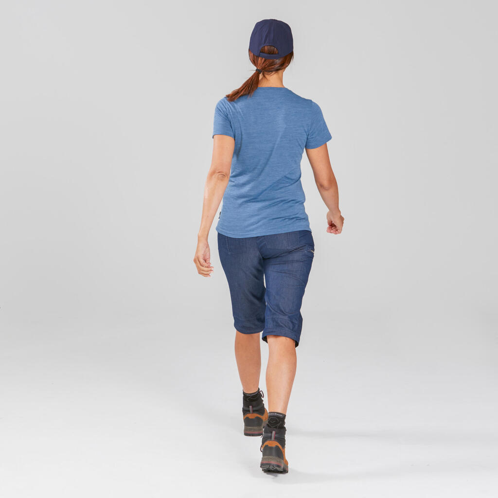 PANTALONE ZA TREKING TRAVEL 100 S RAJSFERŠLUSOM ŽENSKE - DENIM PLAVE