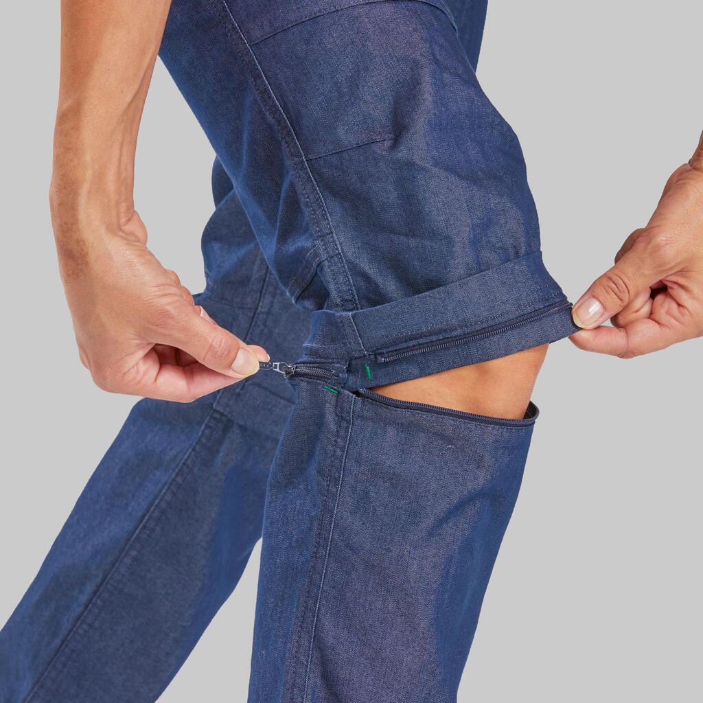 PANTALONE ZA TREKING TRAVEL 100 S RAJSFERŠLUSOM ŽENSKE - DENIM PLAVE
