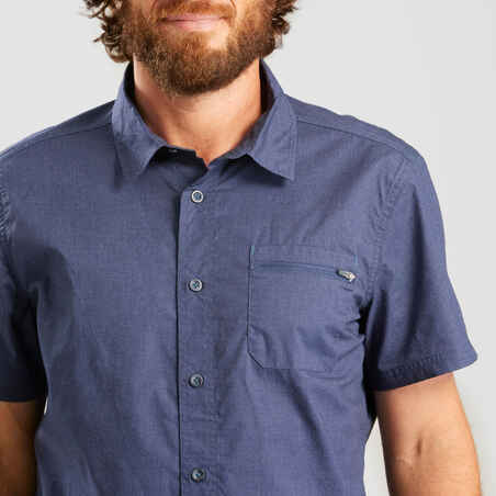 Men’s Short-sleeved Travel Trekking Shirt TRAVEL 100 - Blue