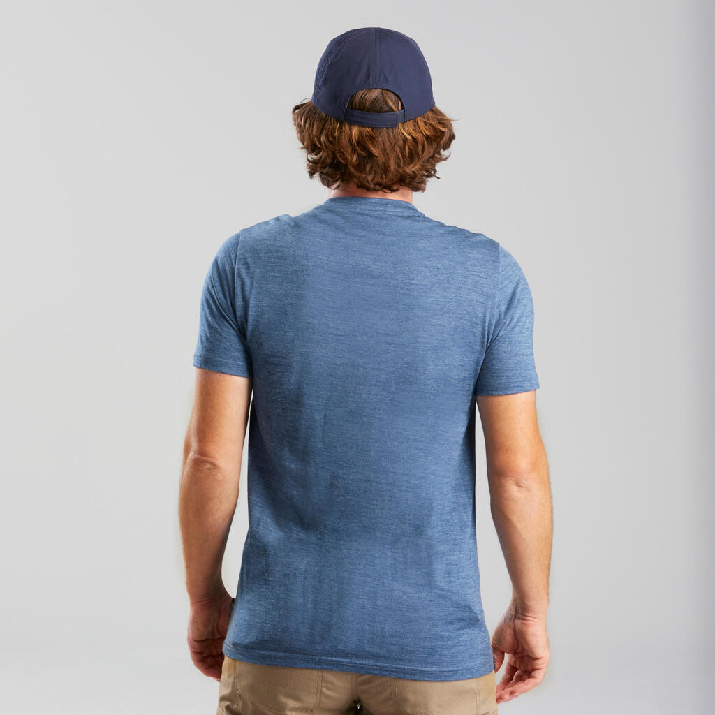 Men’s short-sleeved Merino wool hiking travel t-shirt - TRAVEL 500 grey
