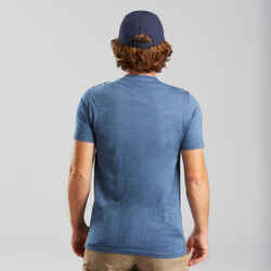 Men’s short-sleeved Merino wool hiking travel t-shirt - TRAVEL 500 blue