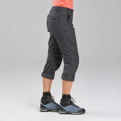 Pantalón cargo de algodón de trekking y viaje gris para mujer Travel 100 -  Decathlon