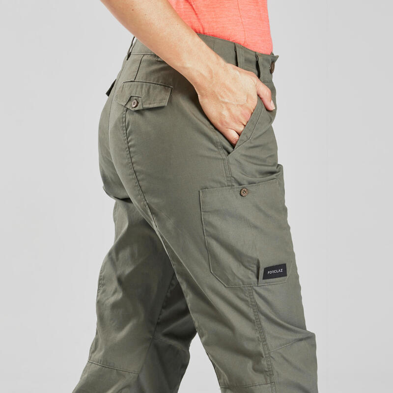 Women's Travel Trekking Trousers - TRAVEL 100 Khaki