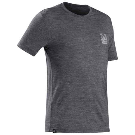 Men's travel trekking Merino wool T-shirt - TRAVEL 100 - grey