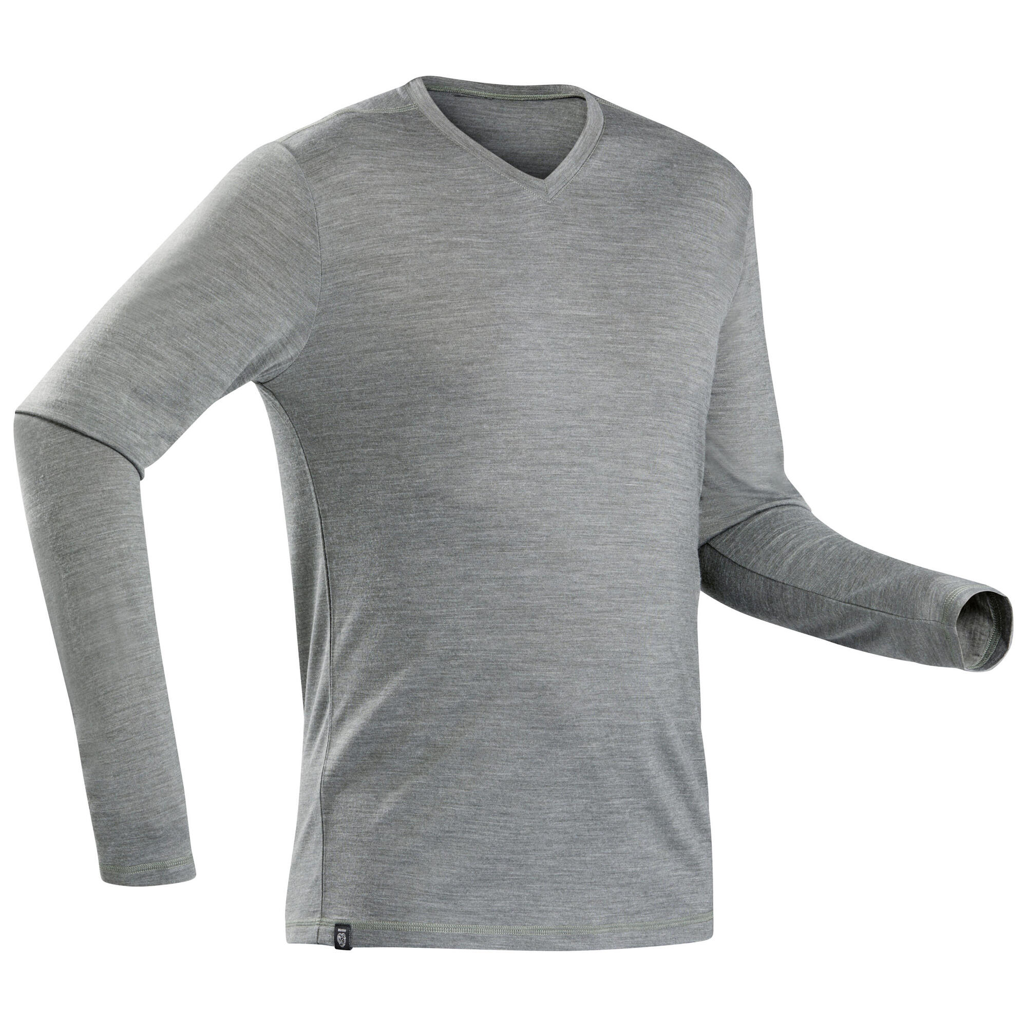 Mens Long Sleeved Merino Wool Trekking T Shirt Travel 100 Khaki Forclaz 