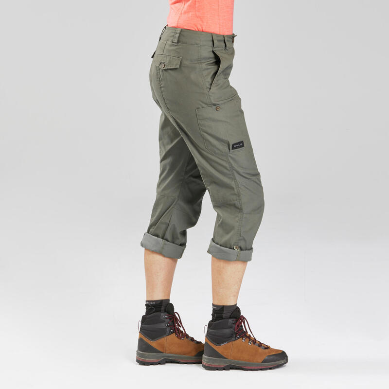 Women's Travel Trekking Trousers - TRAVEL 100 Khaki