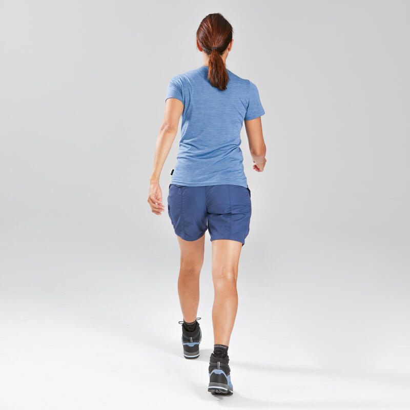 Short de trek voyage - TRAVEL 100 bleu femme