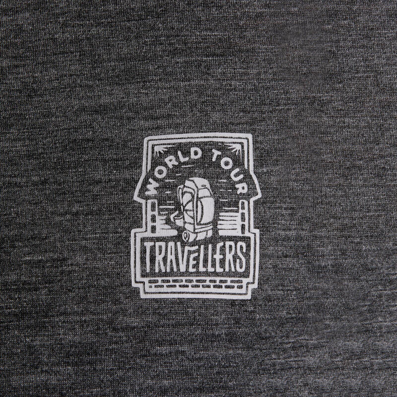 T-shirt laine mérinos de trek voyage - TRAVEL 100 gris homme
