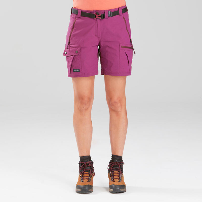 Pantalón corto de montaña y trekking Mujer Forclaz Trek500 violeta