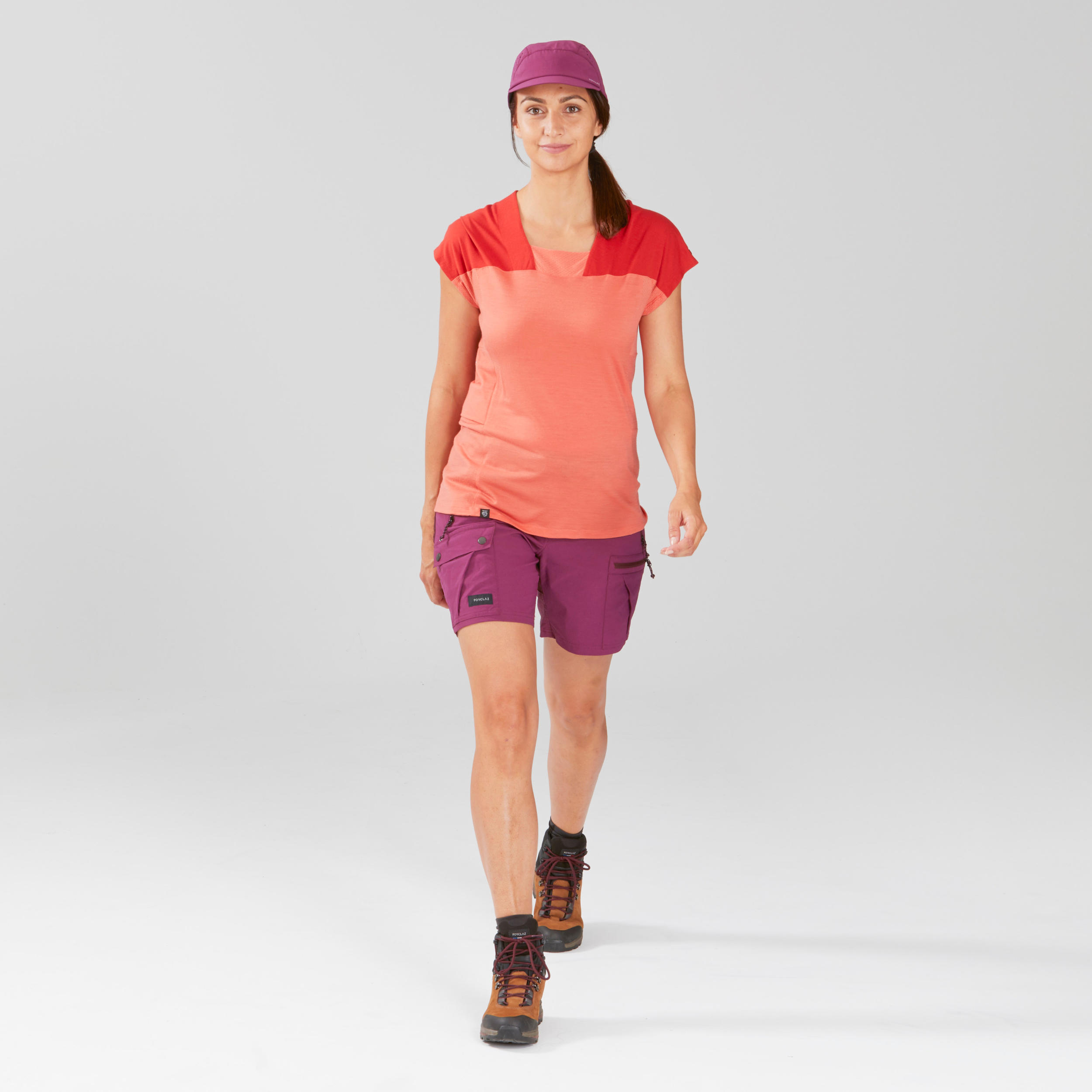 Mountain Trekking Merino T-Shirt - Women's TREK 500 - Coral 9/11