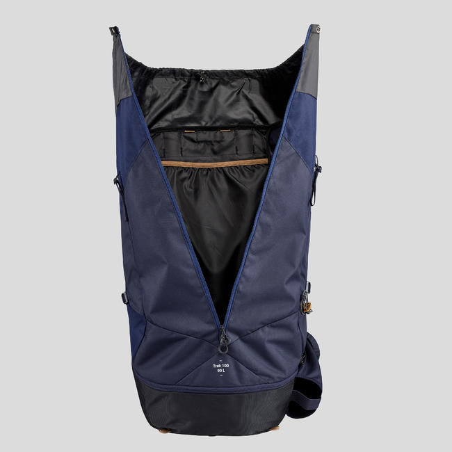 TREKKING Backpack 100 _PIPE_ 90 Litre Easyfit blue