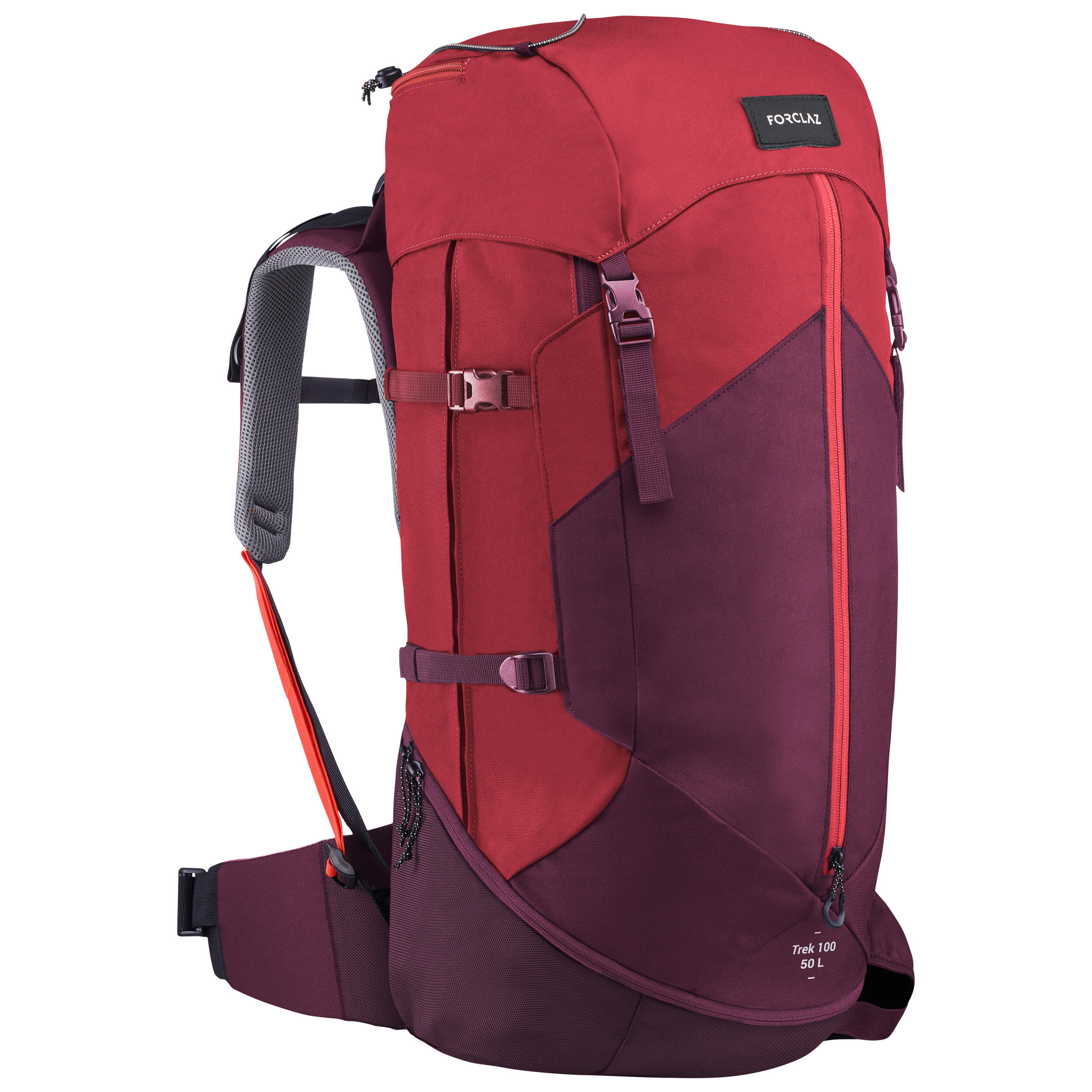 Zaino montagna donna TREK100 EASYFIT 50L rosso FORCLAZ DECATHLON
