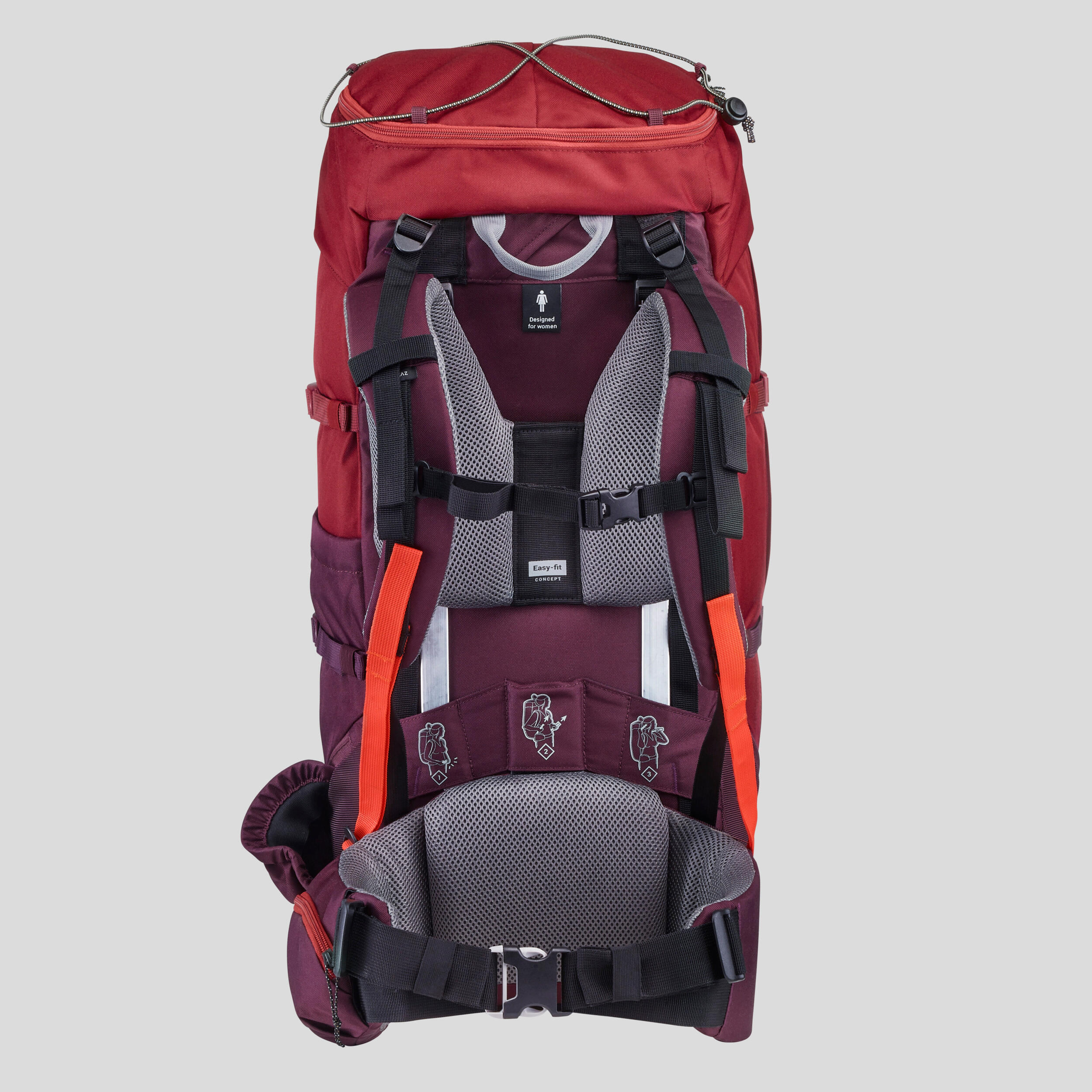 MOCHILA DE TREKKING Y MONTAÑA TREK100 EASYFIT 50 LITROS ROJO - Decathlon