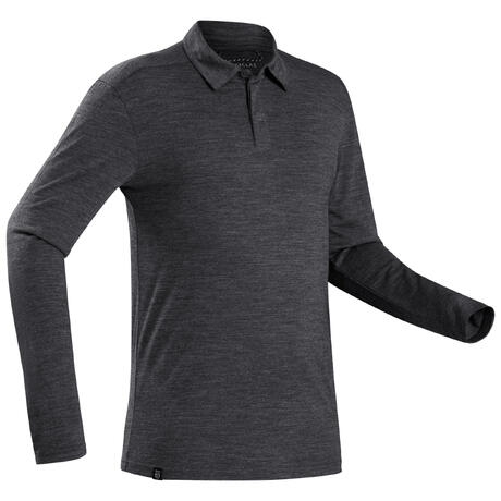 poloshirt travel500 forclaz herenpolo backpacking merinowol herrenbekleidung oberbekleidung mouwen langarm merinowolle calzamaglie merinos