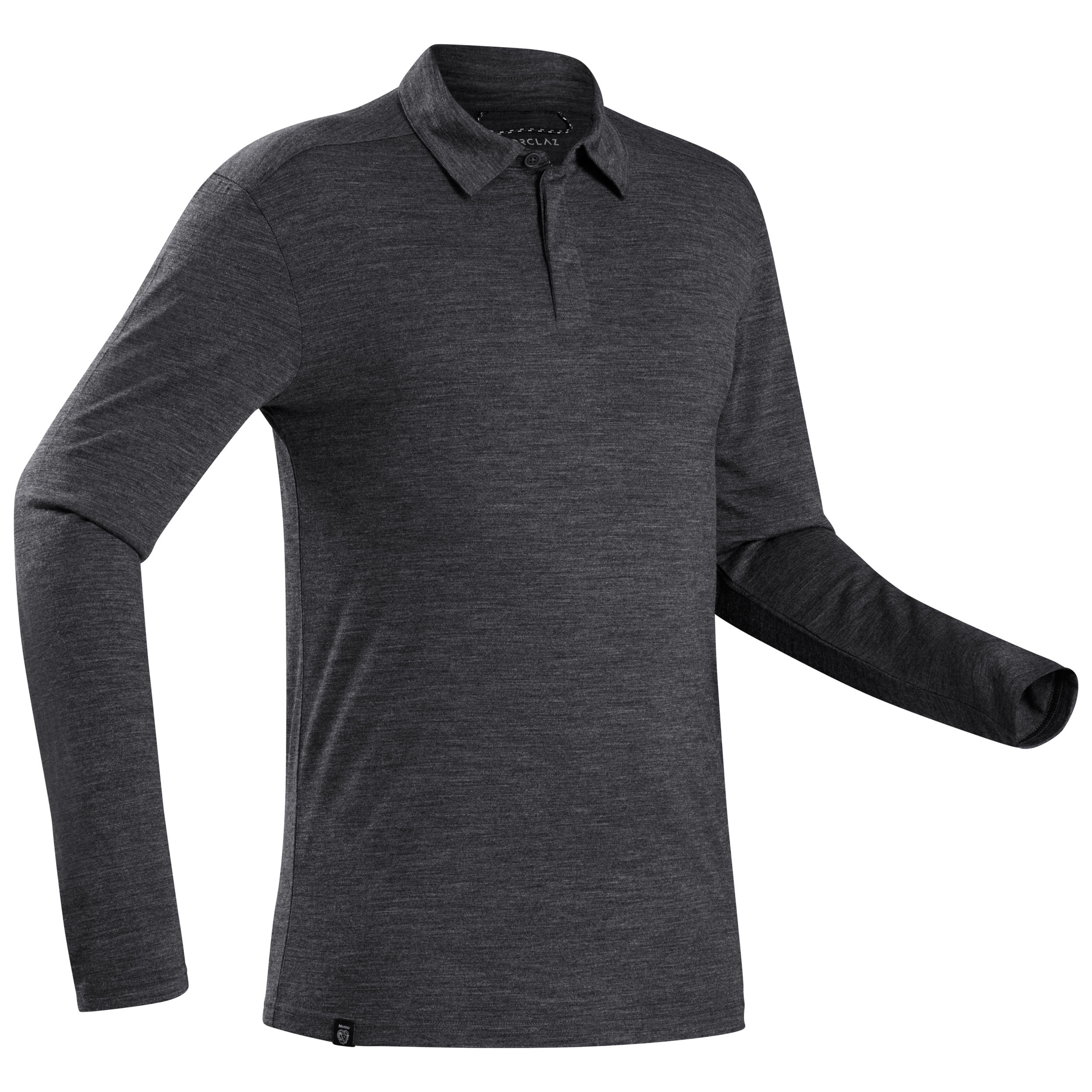 FORCLAZ Men’s Long-sleeved Travel Trekking Merino Wool Polo Shirt - TRAVEL 500 Grey