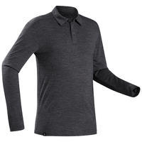 חולצת פולו ארוכה מצמר מרינו לטרקים דגם TRAVEL 500 לגברים – אפור