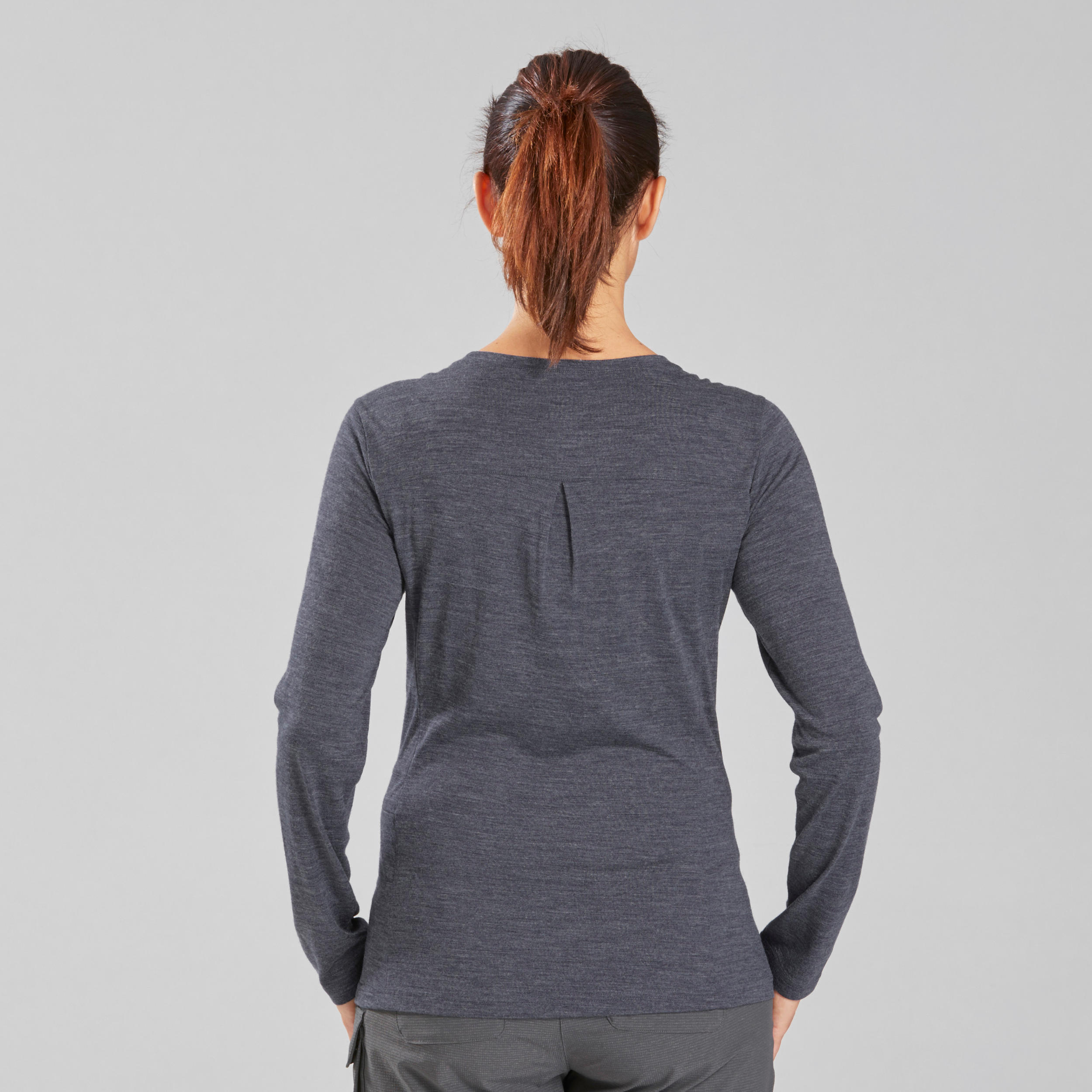 Women's Travel Trekking Merino Wool T-Shirt - TRAVEL 500 Navy 2/7