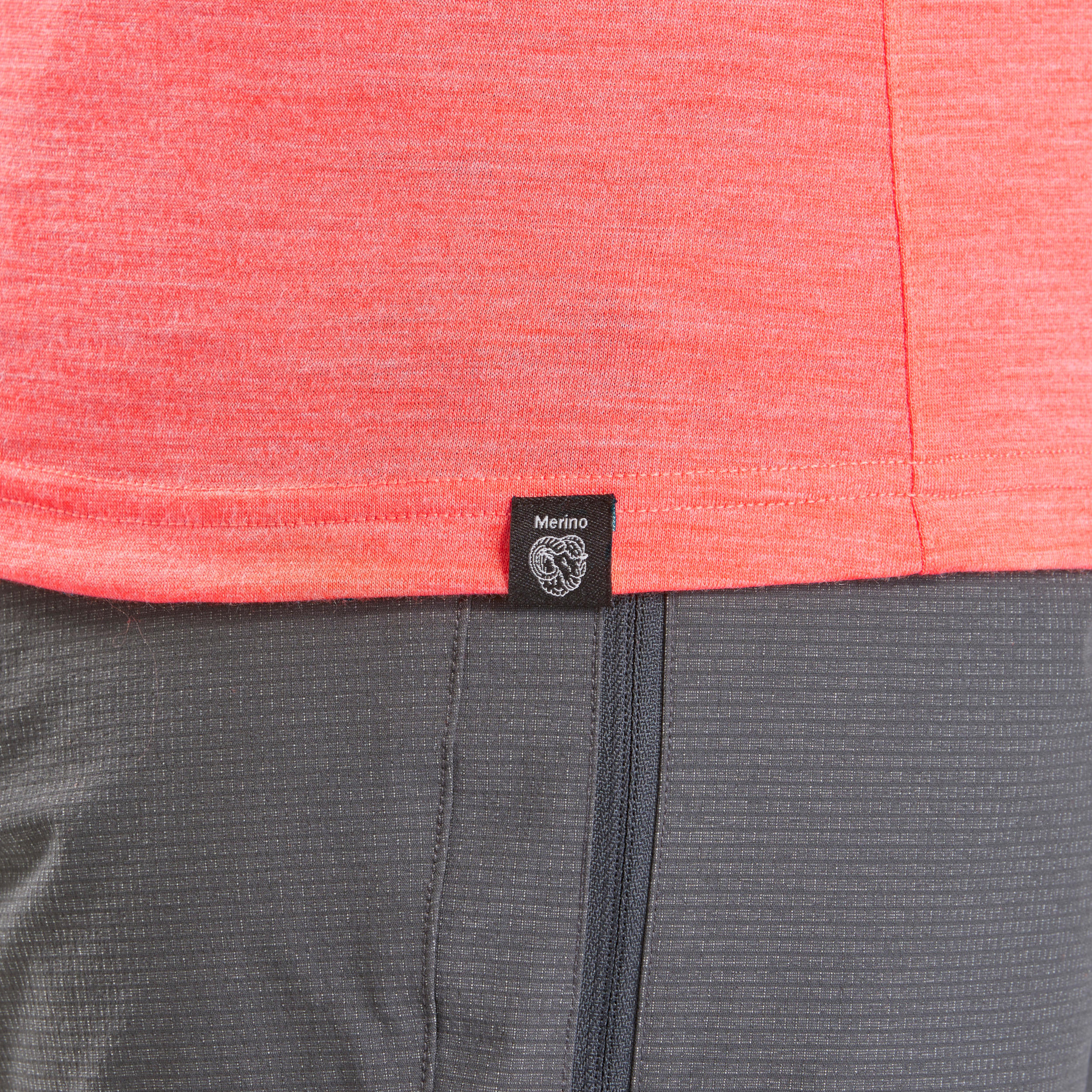 Women's Travel Trekking Merino Wool Short-Sleeved T-Shirt Travel 500 - coral 10/11