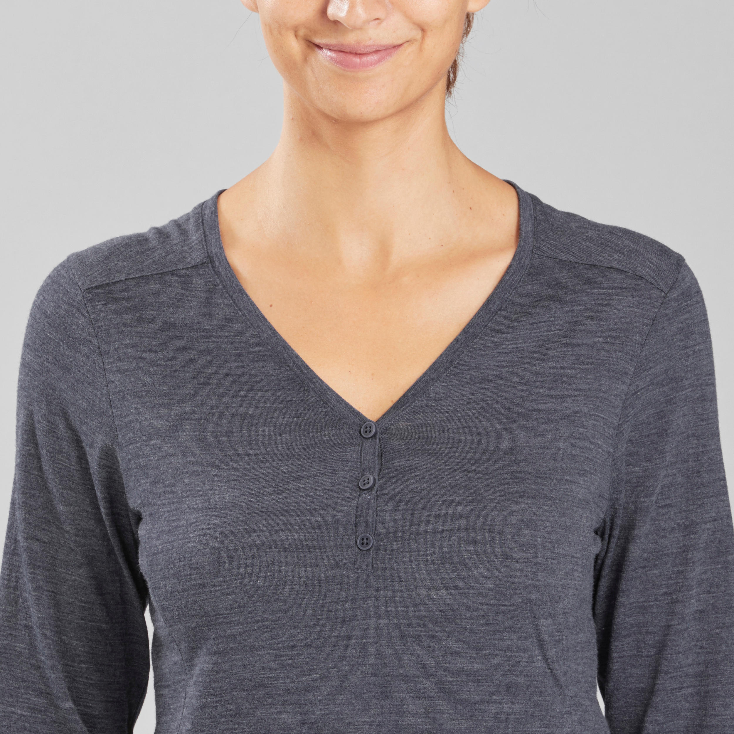 Women's Travel Trekking Merino Wool T-Shirt - TRAVEL 500 Navy 3/7