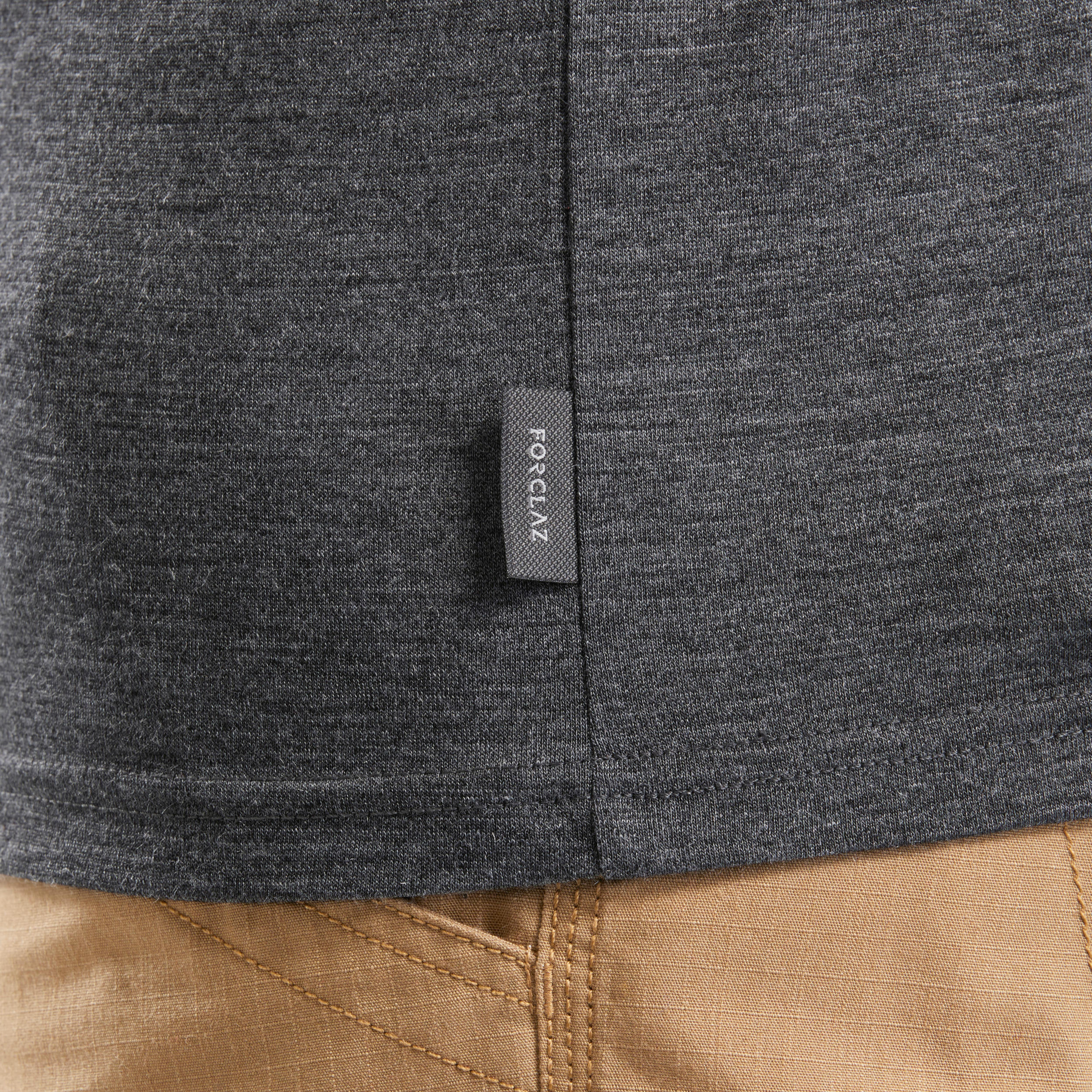 Men’s Long-sleeved Travel Trekking Merino Wool Polo Shirt - TRAVEL 500 Grey 8/10