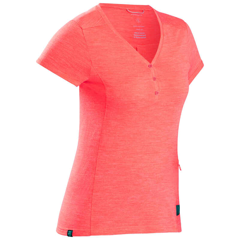 Merinoshirt Backpacking Travel 500 kurzarm Damen korallrot