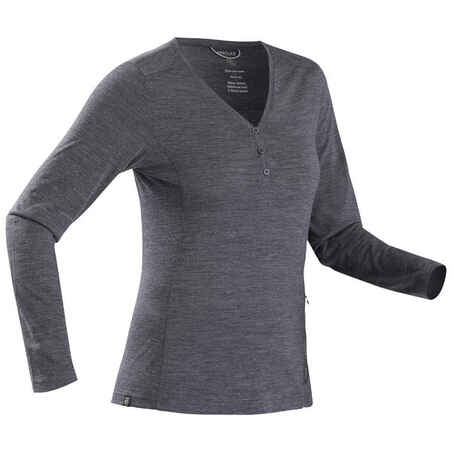 Women's Travel Trekking Merino Wool T-Shirt - TRAVEL 500 Navy