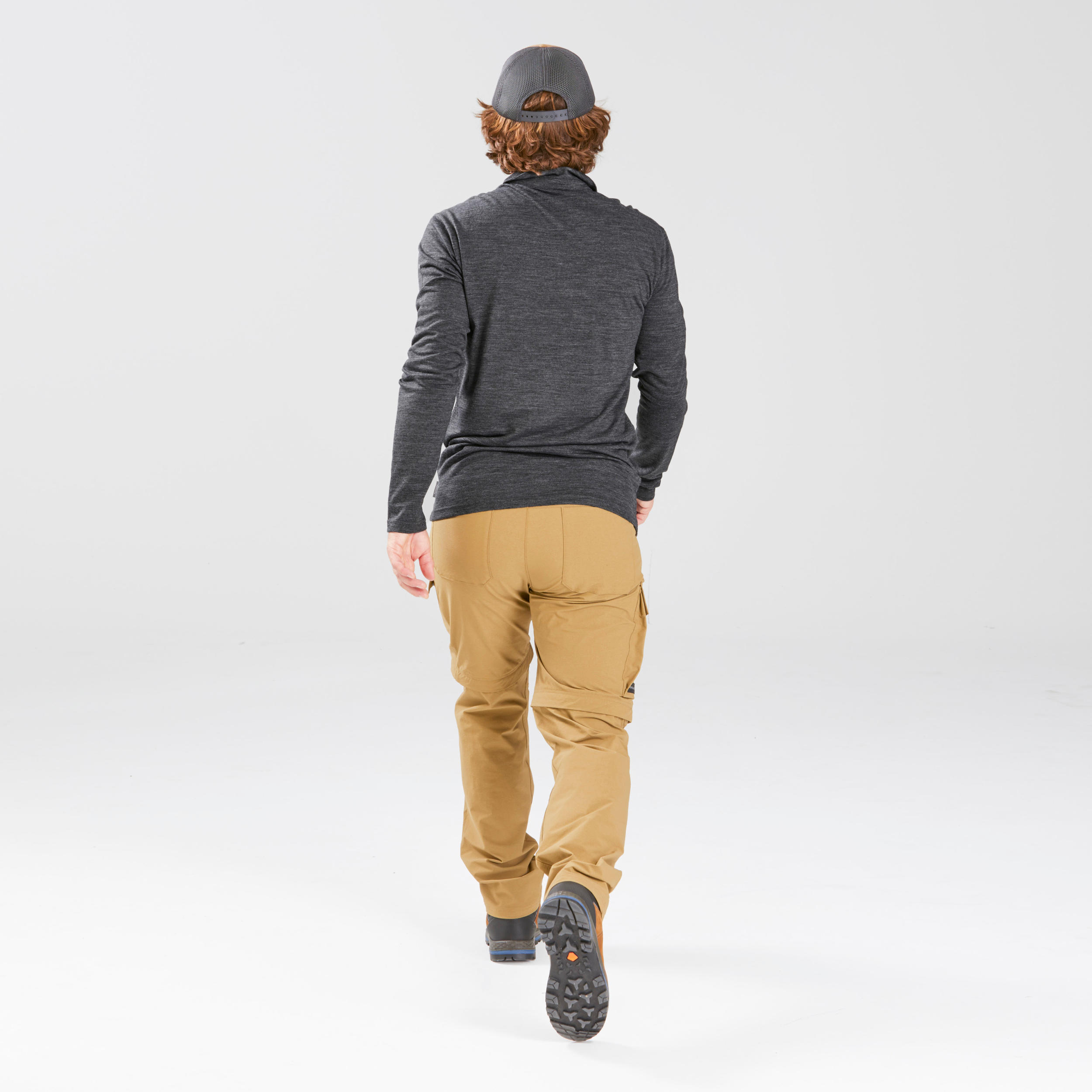 Men’s Long-sleeved Travel Trekking Merino Wool Polo Shirt - TRAVEL 500 Grey 10/10
