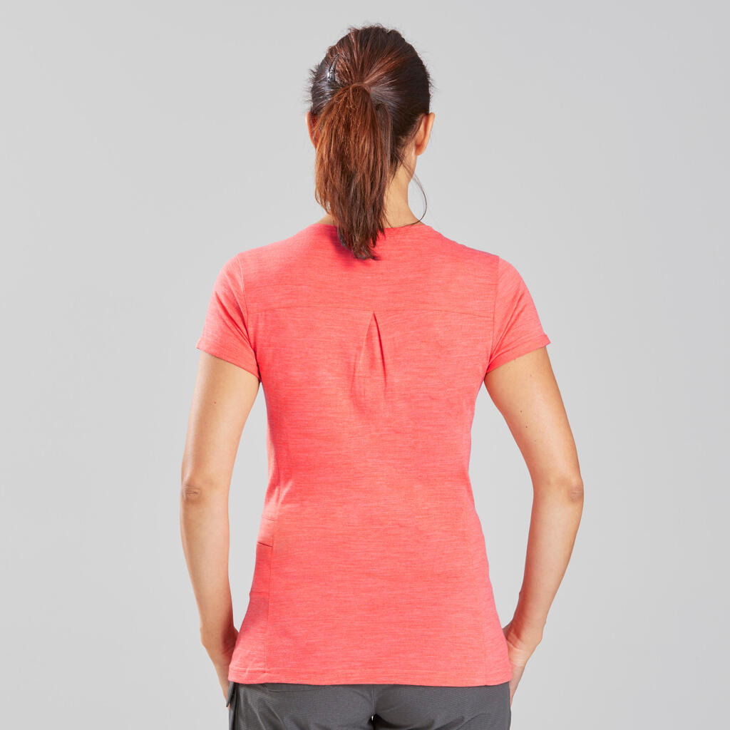 Women's Trekking Merino Wool T-Shirt - TRAVEL 500 Grey